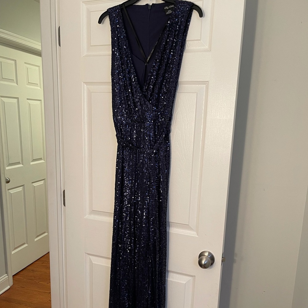 Navy Blue Sequin Jumpsuit by City Chic